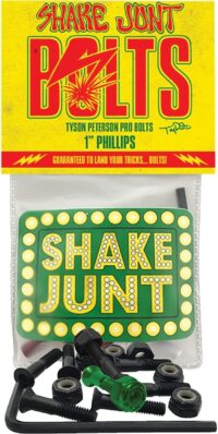 Shake Junt Bag O' Bolts Skateboard Hardware – 1 Inch – Black/Green/Yellow – 02-05-0002